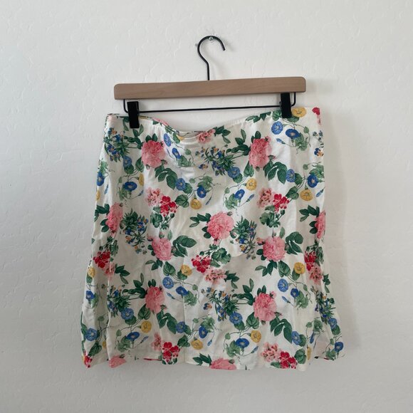 ⭐️ High-Waisted Linen-Blend Mini A-Line Floral Chic Glam Girly Hippie Mini Skirt - Picture 8 of 11